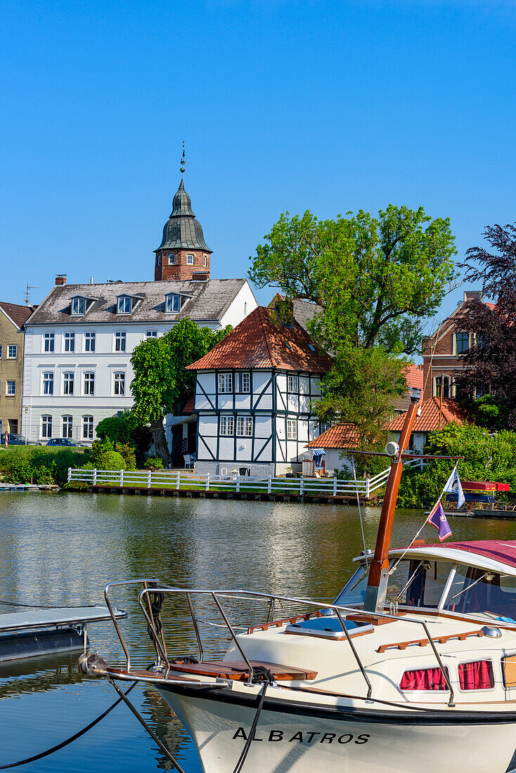 Row of houses at the inland port, Glückstadt, North Sea coast, Schleswig Holstein, Germany, Europe