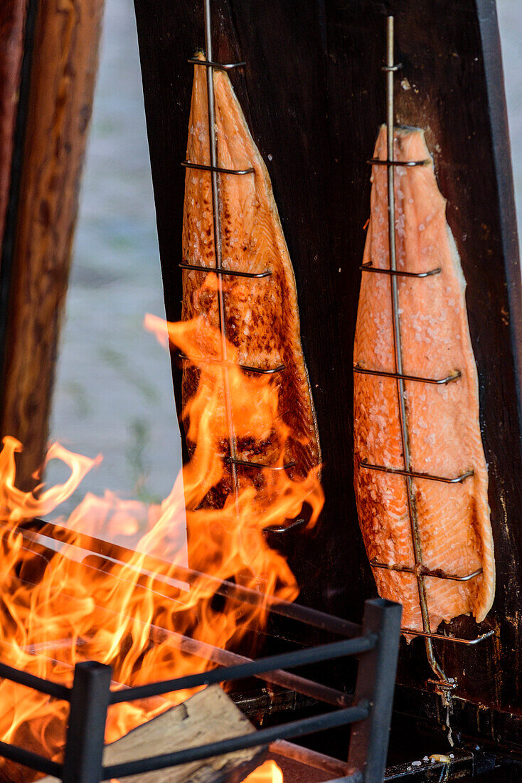 Matjes / herring capital (Glückstädter herring weeks, Flammlachs, Glückstadt, North Sea coast, Schleswig Holstein, Germany, Europe