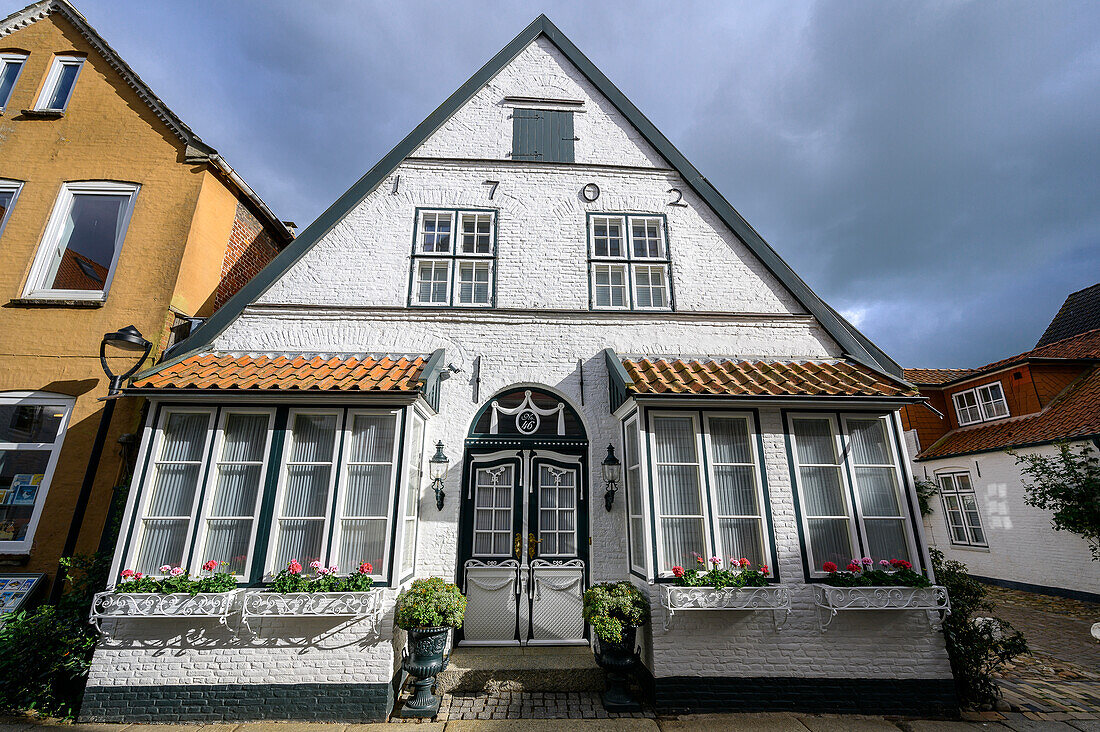 Wasserreihe mit Theodor-Storm-Haus, Husum, Nordfriesland, Nordseeküste, Schleswig Holstein, Deutschland, Europa