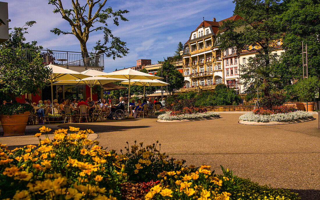 Ice cream parlor at the spa gardens and town hall of Bad Wildbad, Black Forest, Baden-Württemberg; Germany