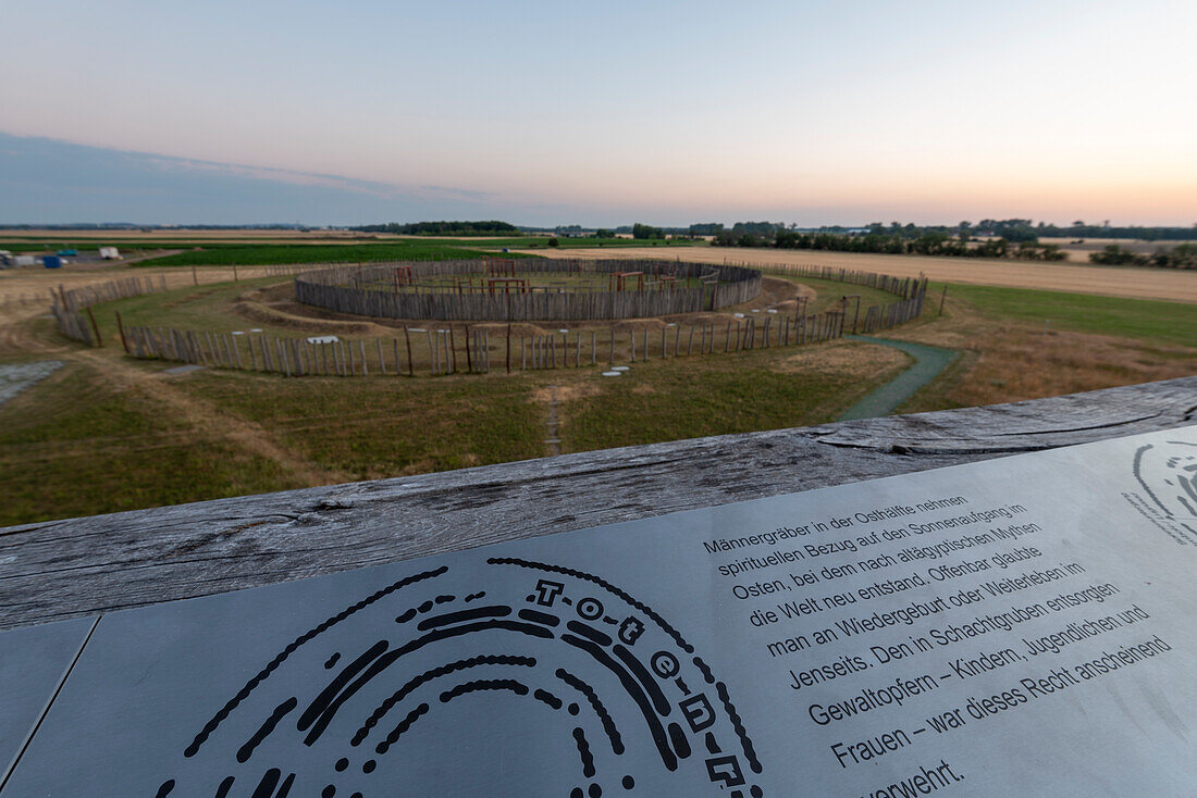 Sunrise at the Pömmelte ring sanctuary, prehistoric circular ditch complex, Schönebeck, Saxony-Anhalt, Germany