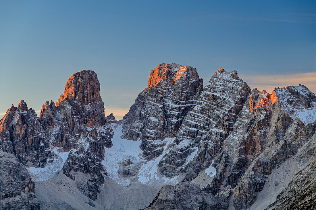 Cristallo group in first light, from Strudelkopf, Dolomites, UNESCO World Heritage Dolomites, South Tyrol, Italy