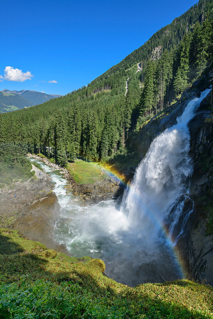 Krimml Waterfalls with rainbow, Hohe Tauern National Park, Hohe Tauern, Zillertal Alps, Salzburg, Austria