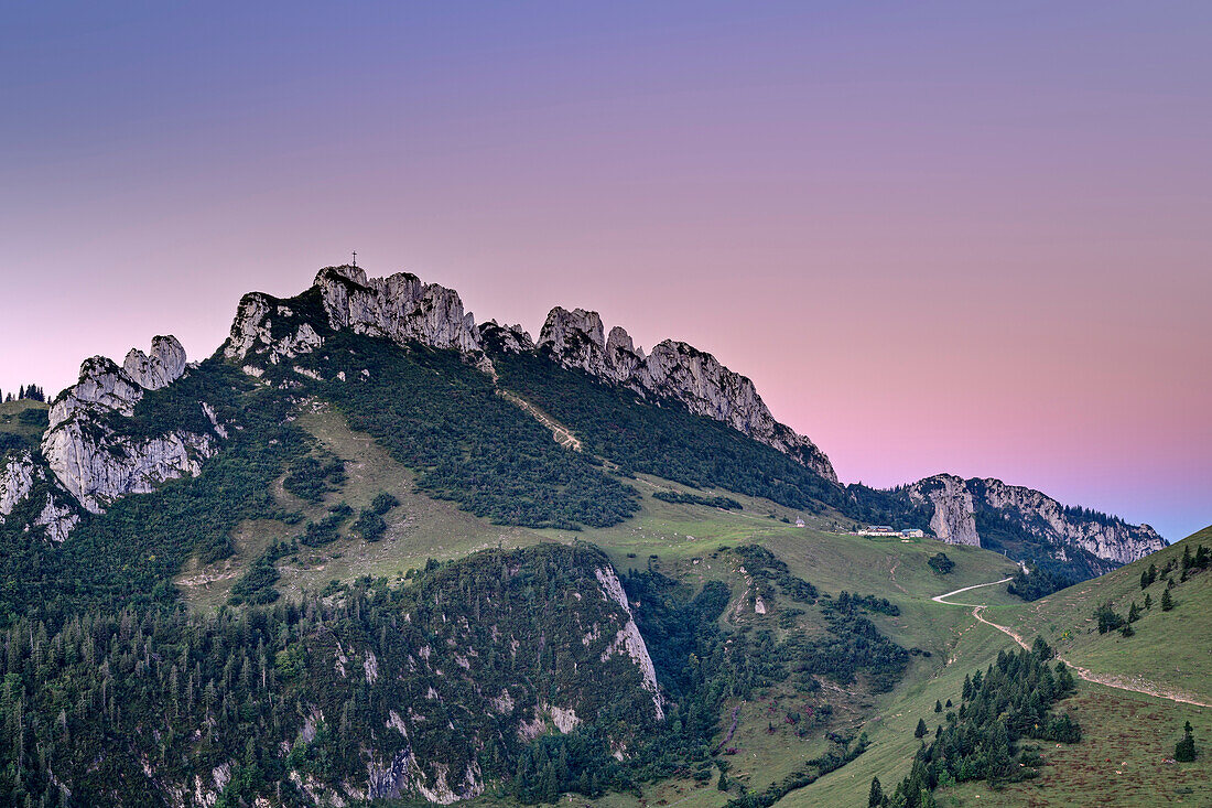 Kampenwand at dawn, Kampenwand, Chiemgau Alps, Chiemgau, Upper Bavaria, Bavaria, Germany