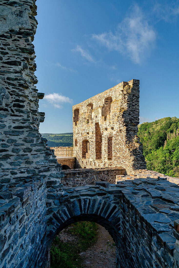 On the impressive Niederburg of Kobern-Gondorf in spring, Moselle, Rhineland-Palatinate, Germany