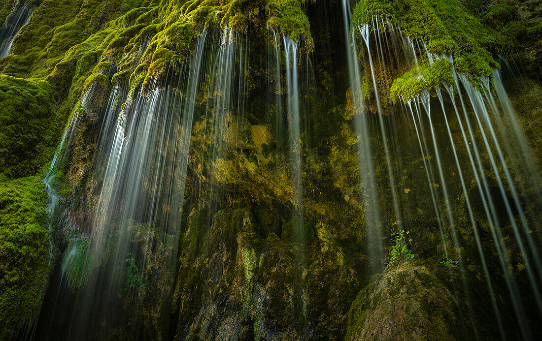 At the Schleier Falls in the Ammer Gorge near Saulgrub, district of Garmisch-Partenkirchen, Bavarian Alpine foothills, Upper Bavaria, Bavaria, Germany, Europe