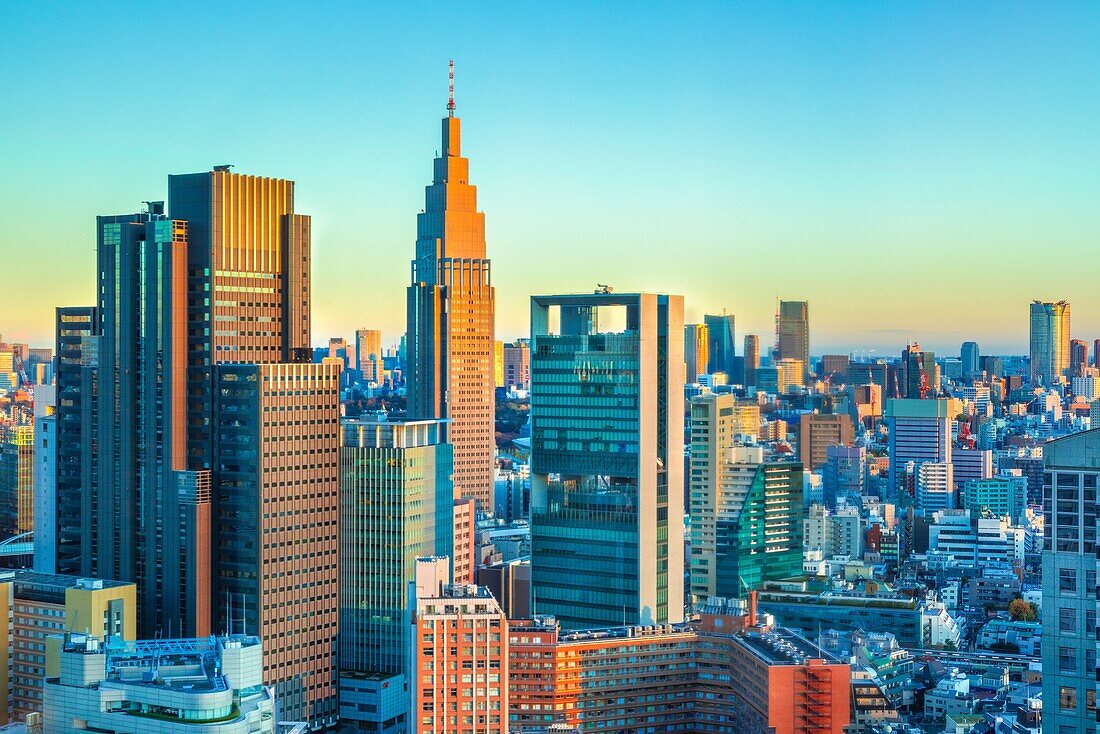 Japan,Tokyo City,Shinjuku ward,Shinjuku Station South Side skyline.