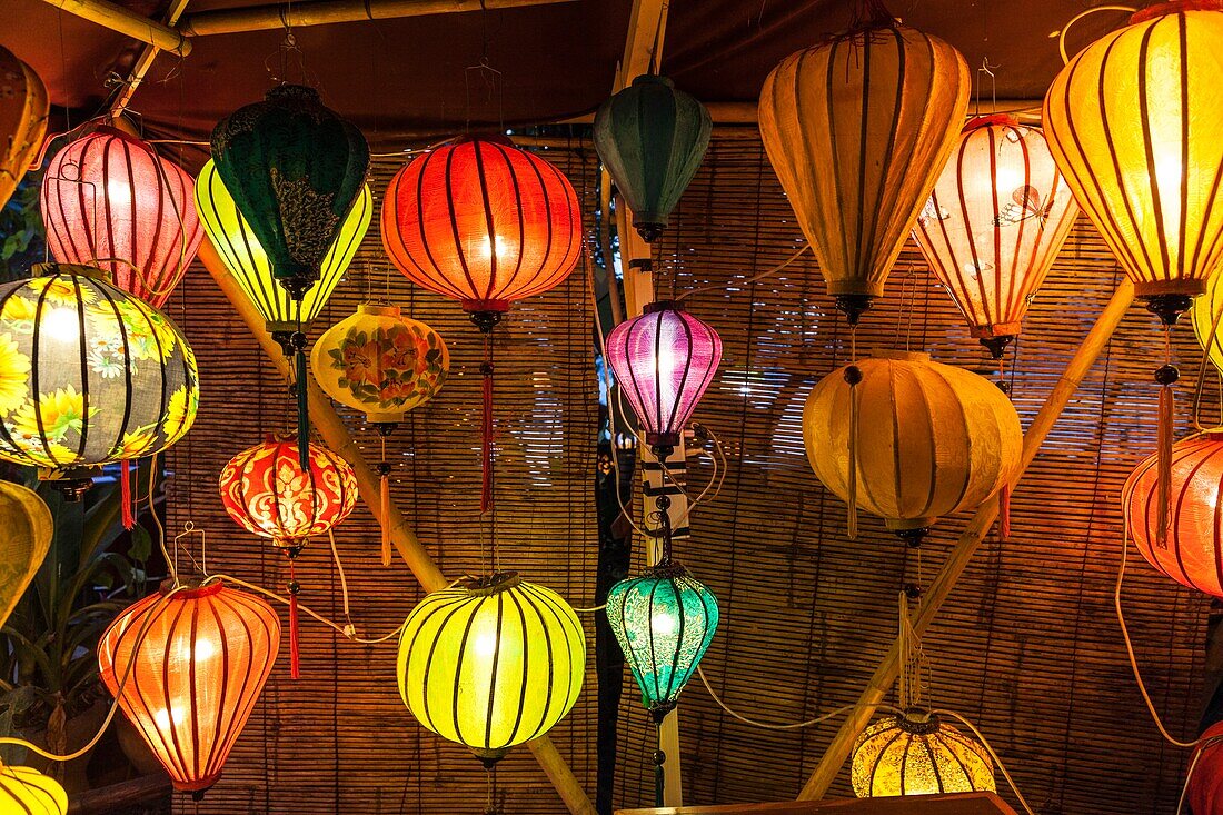 Laos,Luang Prabang,lanterns along Mekong Riverfront.