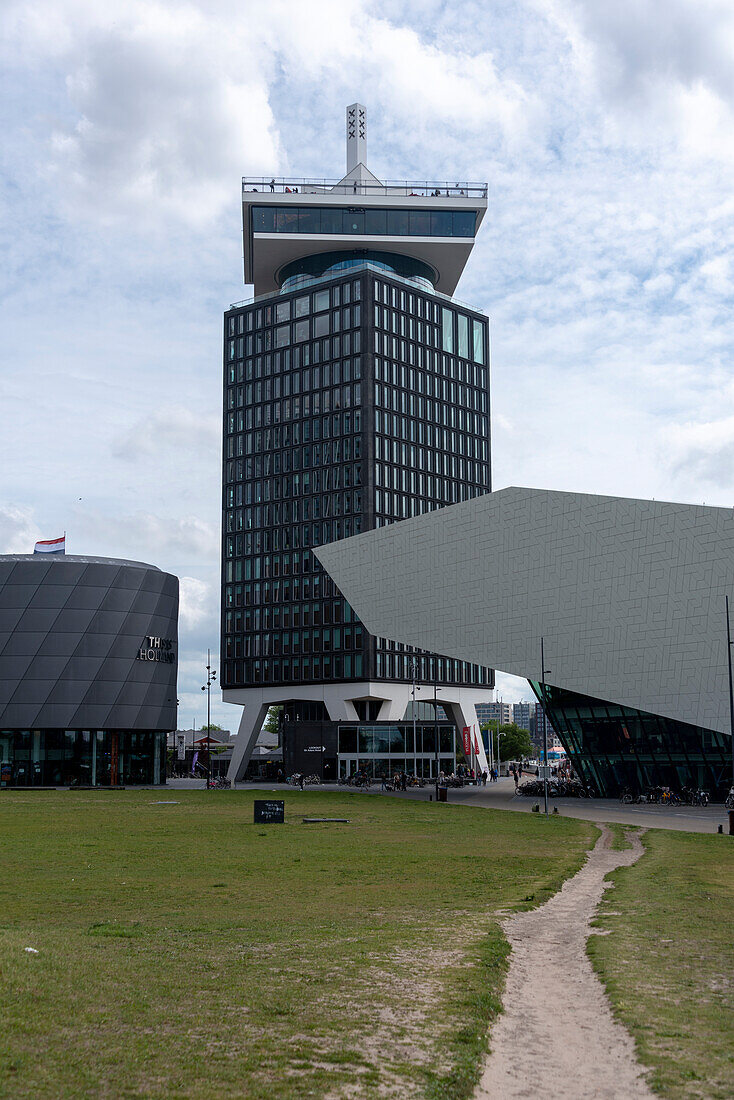 A'DAM Tower, also called Shell Tower, right Eye Filmmuseum, Noord district, Amsterdam, Noord-Holland, Netherlands