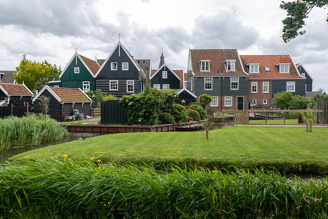 Traditional residential houses, Marken peninsula, Waterland, North Holland, Netherlands