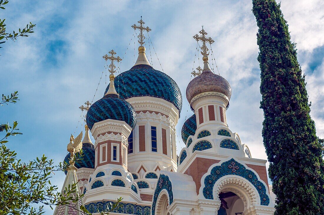 Frankreich. Alpes-Maritimes Nizza. Die russisch-orthodoxe Kathedrale Saint Nicolas (eröffnet 1912).