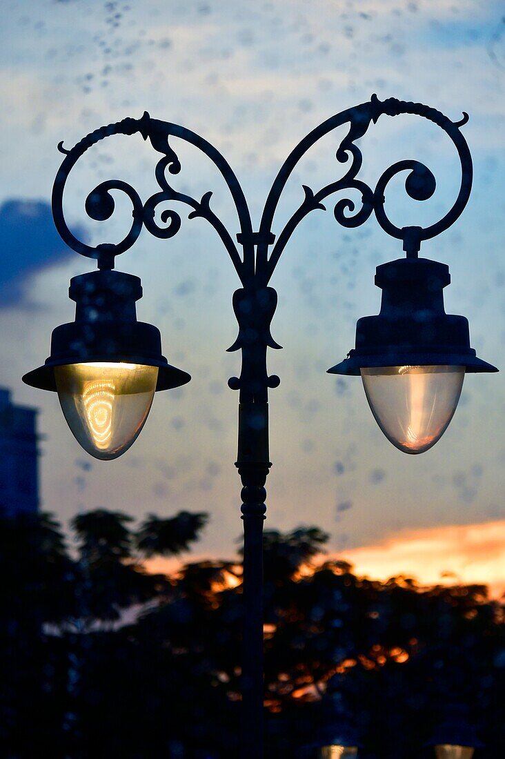 Lamp post in Preach Suramit Boulevard Park,Phnom Penh,Cambodia,South east Asia.