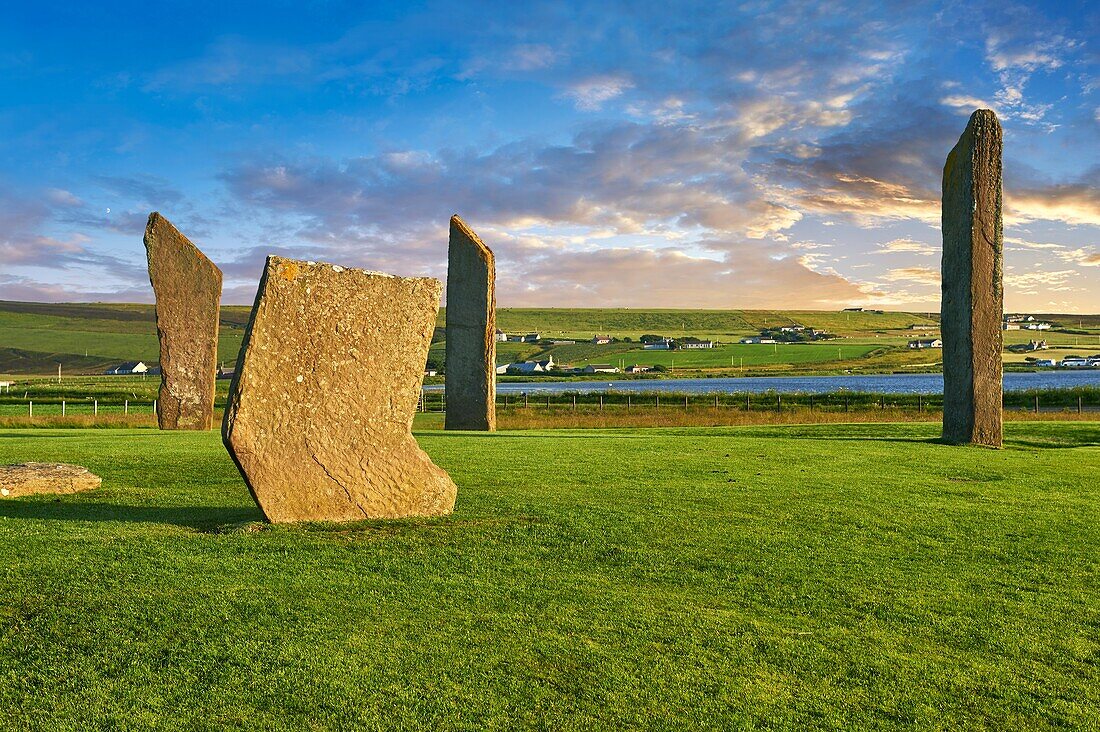 Neolithische Menhire von Stenness, Isle of Orkney, Schottland.