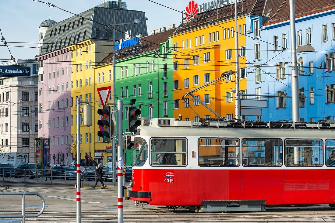 Trams on Wiedner Gurtel near Hauptbahnhof,Vienna,Austria.