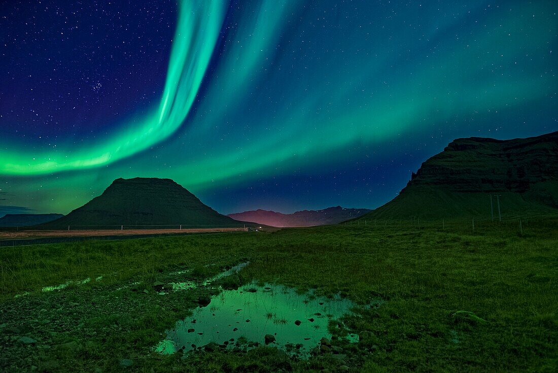 Aurora borealis over Mt,Kirkjufell,Iceland.