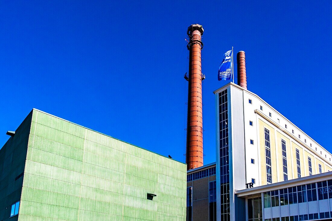 Biomassekraftwerk im Industriepark Strijp T im Stadtteil Strijp, Eindhoven, Niederlande. Der Brennstoff für die Pflanze besteht aus frischem Schnittgut.