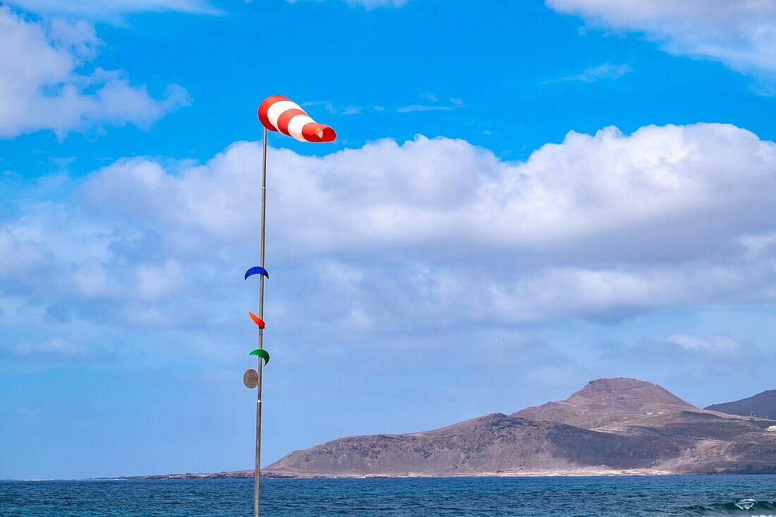 Windsock showing the wind direction but also the wind force in the Beaufort scale,Las Palmas de Gran Canaria.