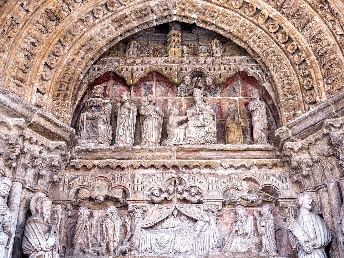 Portico de la catedral de Tui. Pontevedra. Galicia. Espana.