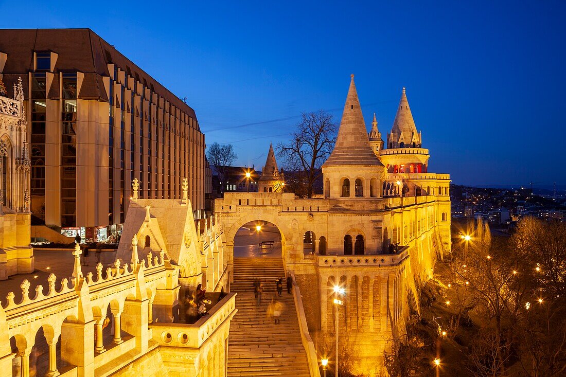 Evening at the Fishermen's Bastion in Budapest,Hungary.
