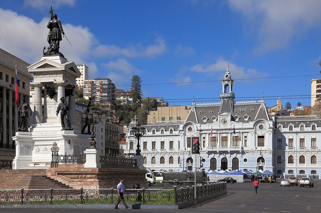 Chile,Valparaiso,Plaza Sotomayor,Heroes of Iquique Monument,Ex-Intendance,.