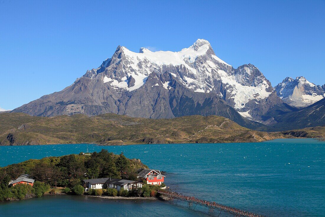 Chile,Magallanes,Torres del Paine,national park,Lago Pehoe,Hosteria Pehoe,Paine Grande,.