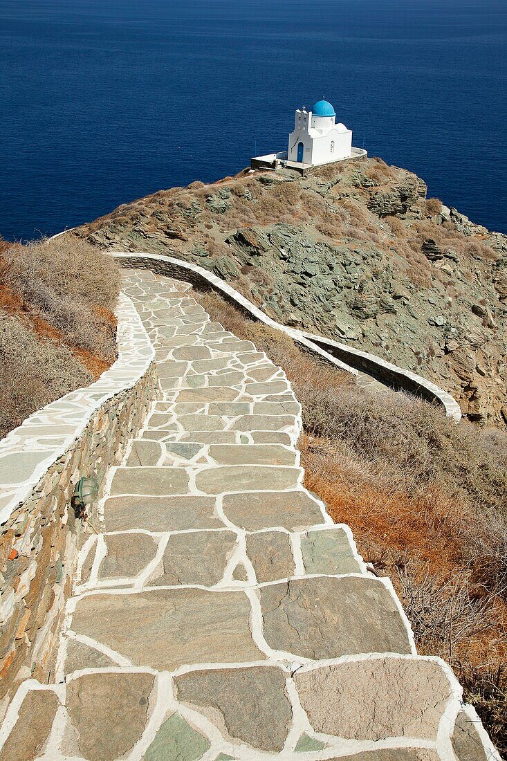 Path leading to the Seven Martyrs chapel in Kastro,Sifnos,Cyclades Islands,Greek Islands,Greece,Europe.