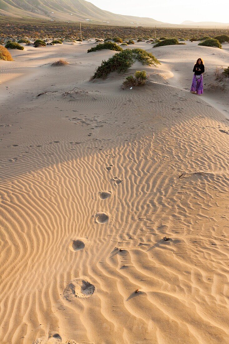 Features sand dunes of the bay. Famara,Lanzarote. Spain.