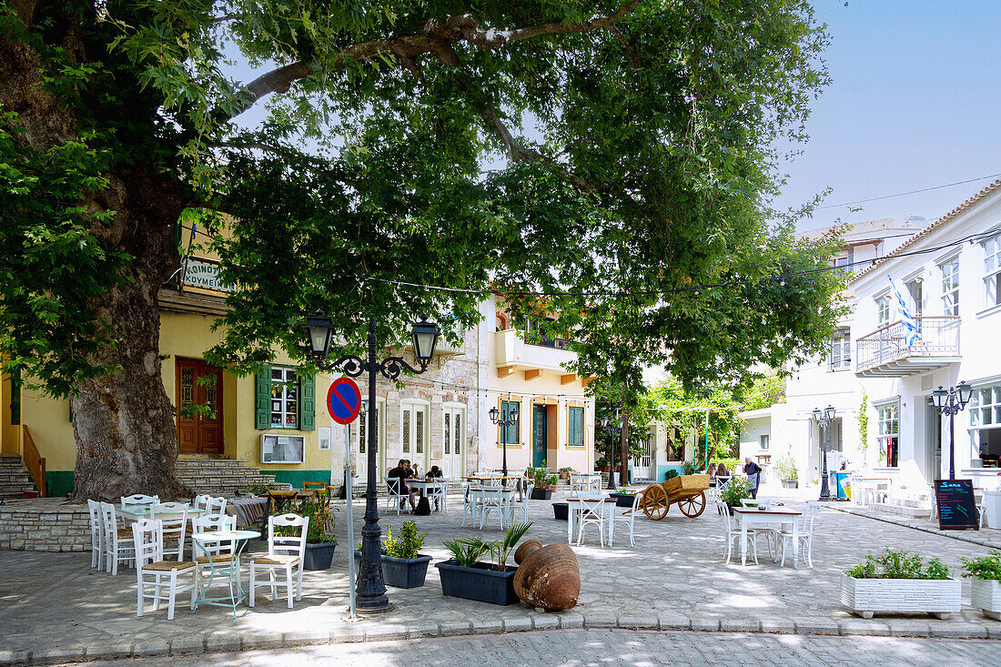 Mountainous village of Komeika, Platea with taverna on the southwest coast of Samos island in Greece