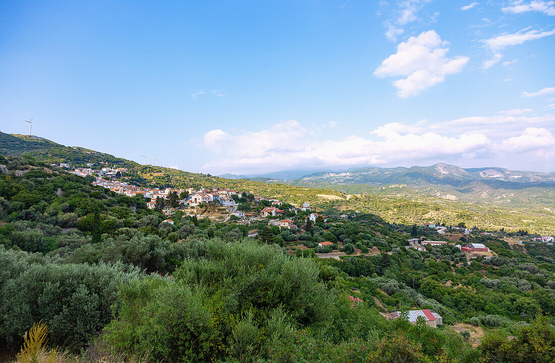 Marathokampos, mountainous village on the west of Samos island in Greece