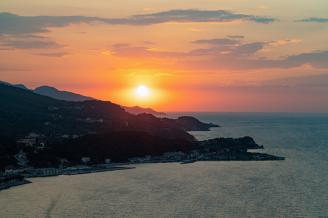 Bay of Vathy at sunset on Samos island in Greece