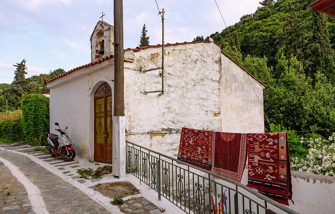 Alley in Ano Vathy at Samos town on the island of Samos in Greece