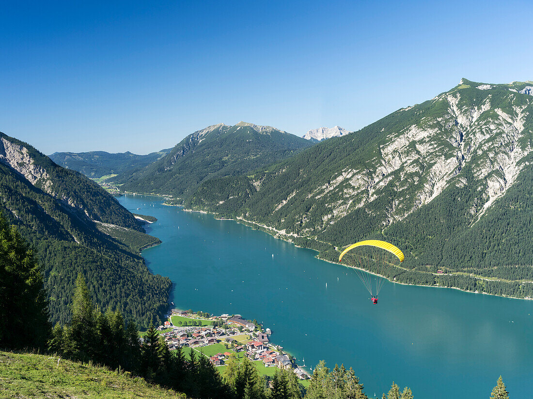 Lake Achensee in Tyrol, Austria. This mountain lake separates the Karwendel mountain ranges from the Brandenberger Alps.