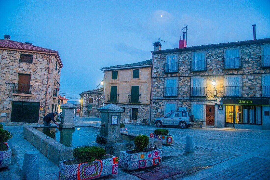 Fountain,night view. Lozoya,Madrid province,Spain.