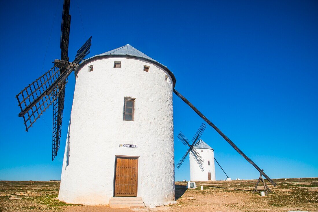 Windmühlen. Campo de Criptana, Provinz Ciudad Real, Castilla La Mancha, Spanien.