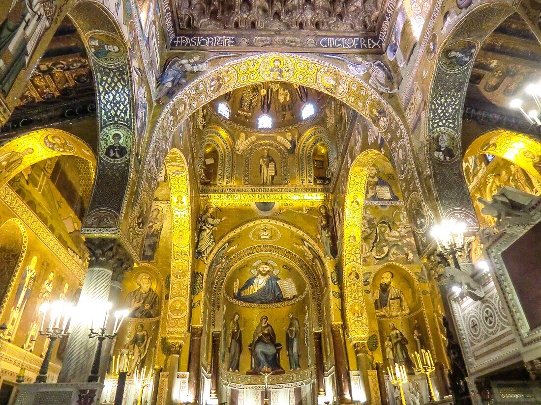 die pfälzische Kapelle, Cappella Palatina, mittelalterliche Mosaiken im byzantinischen Stil, Palermo, Sizilien, Italien.
