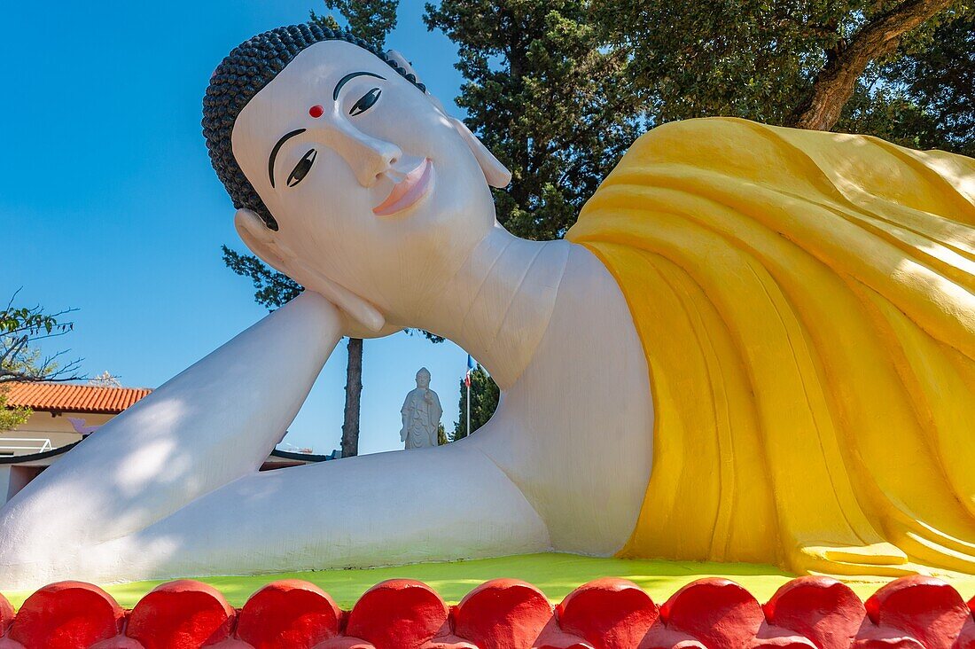 Reclining Buddha in the park of pagoda Hong Hien,Frejus,Var,Provence-Alpes-Cote d`Azur,France,Europe.