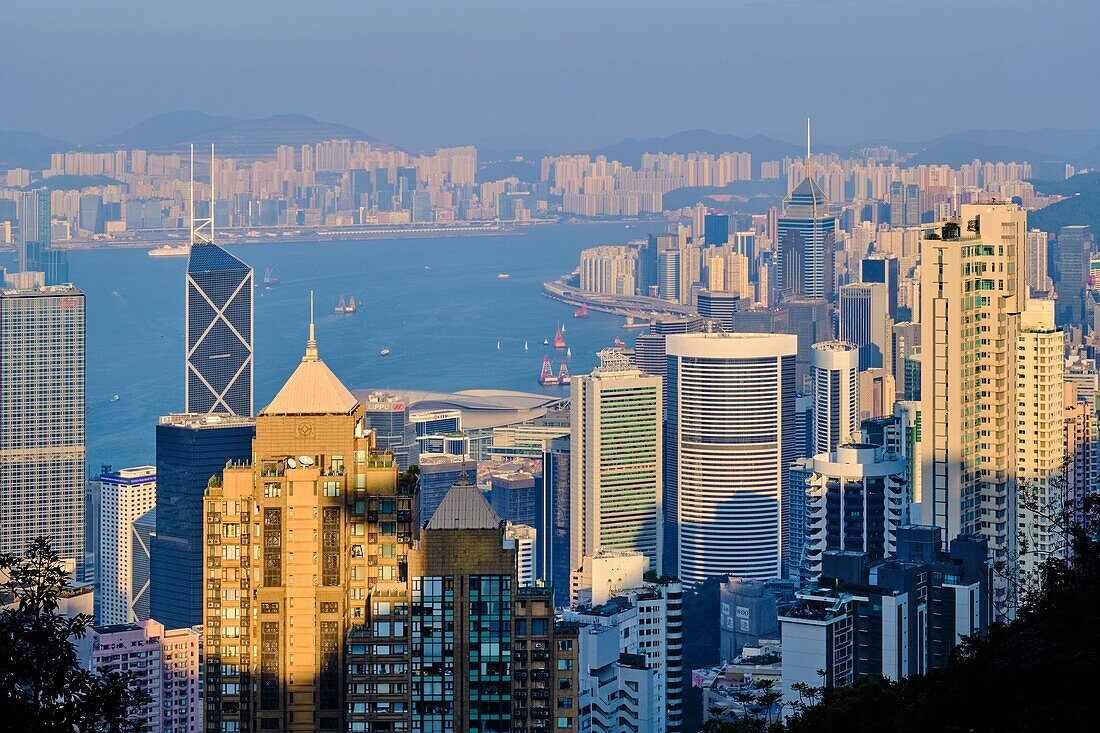 China,Hong-Kong,Skyline of Hong Kong Island and Kowloon from Victoria Peak.