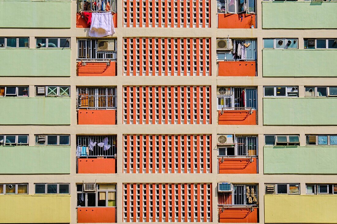 China,Hongkong,Kowloon Island,dicht überfüllte Mehrfamilienhäuser.