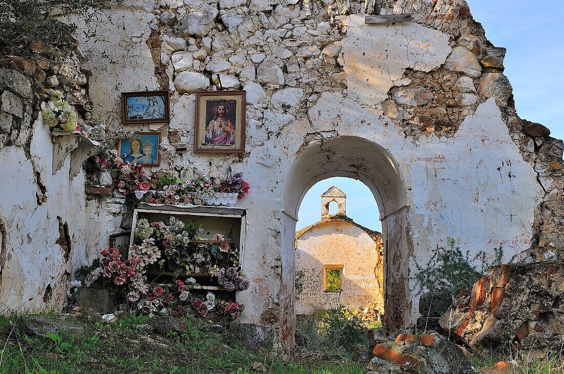 Ruins of the hermitage of La Encarnacion. Arroyo de San Servan. Badajoz province. Extremadura. Spain