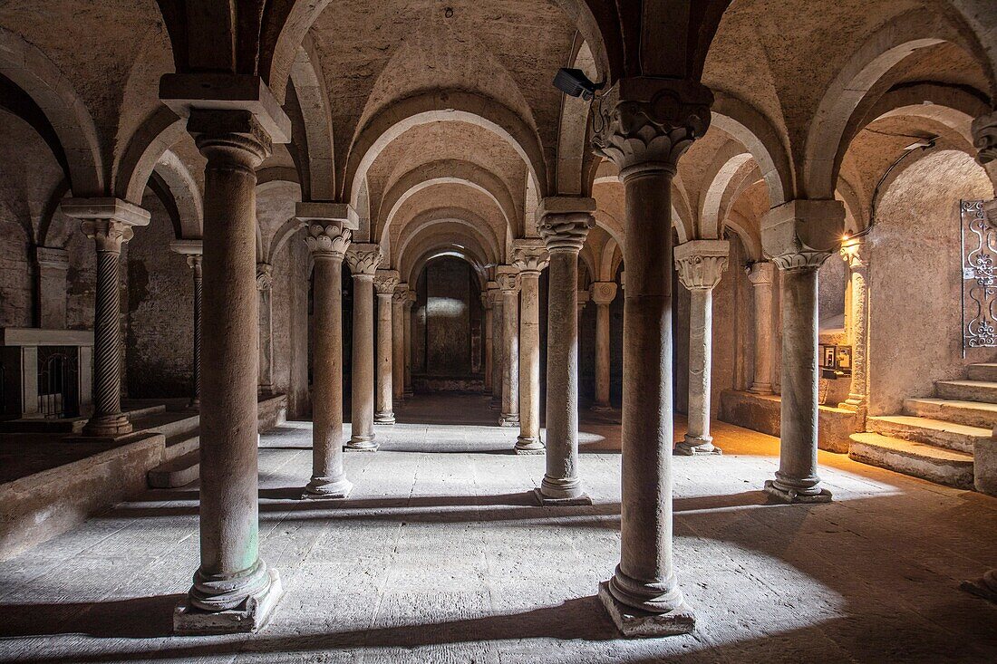 The crypt, Cathedral of Nepi, Nepi, Viterbo, Lazio, Italy, Europe