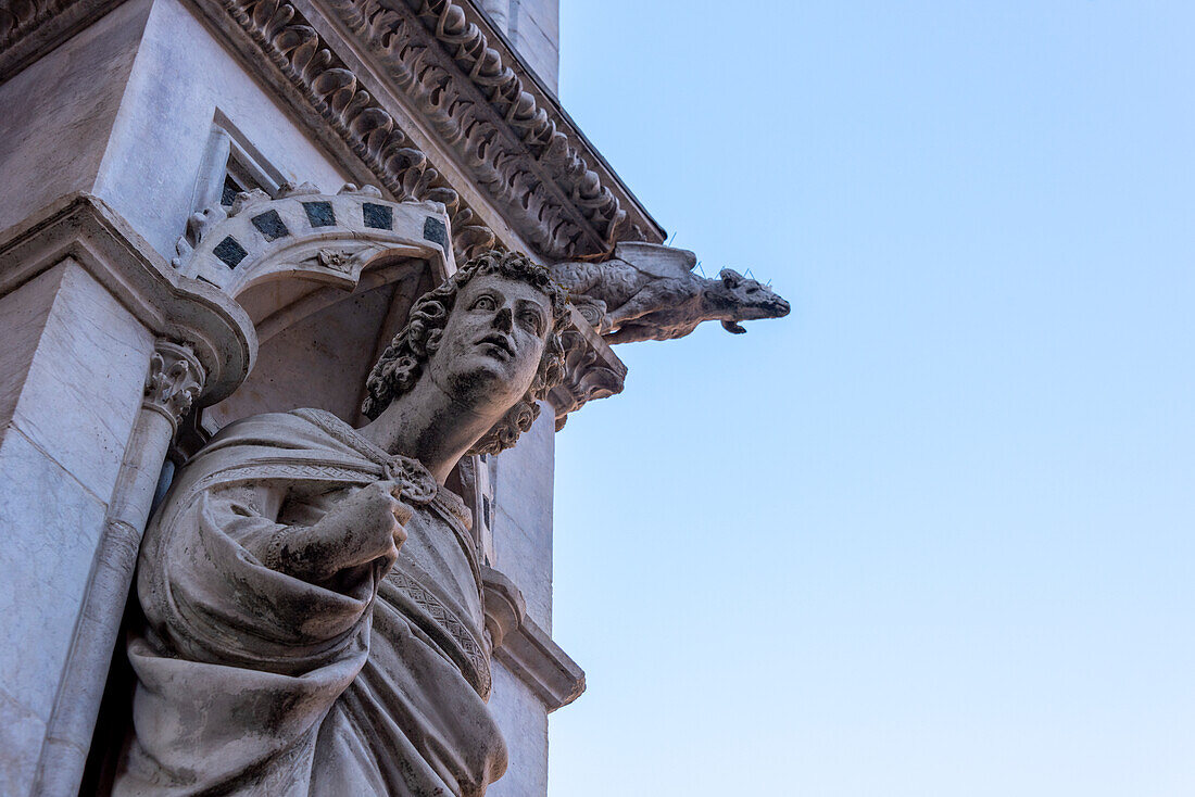 Figure on Torre del Mangia on Piazzo del Campo, detail, Unesco World Heritage, Siena, Tuscany, Italy