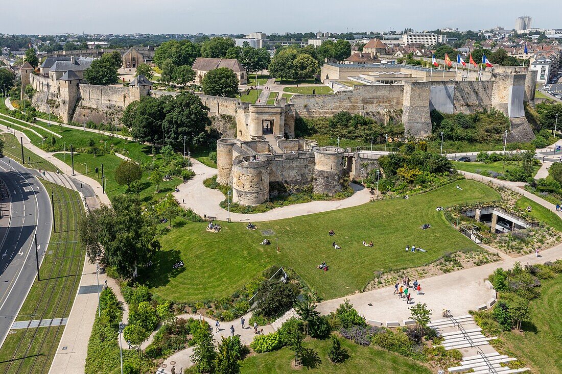 gardens and william the conqueror's castle, caen, calvados, normandy, france