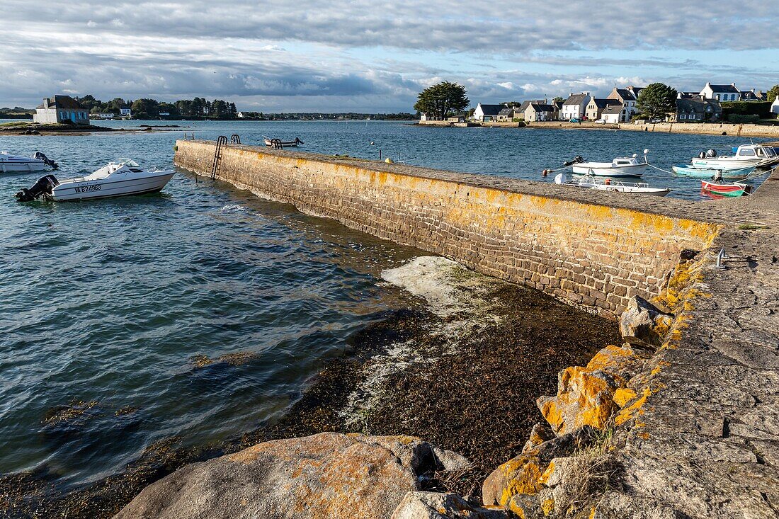 the dyke and marina of saint-cado and the nichtarguer house, belz, morbihan, brittany, france
