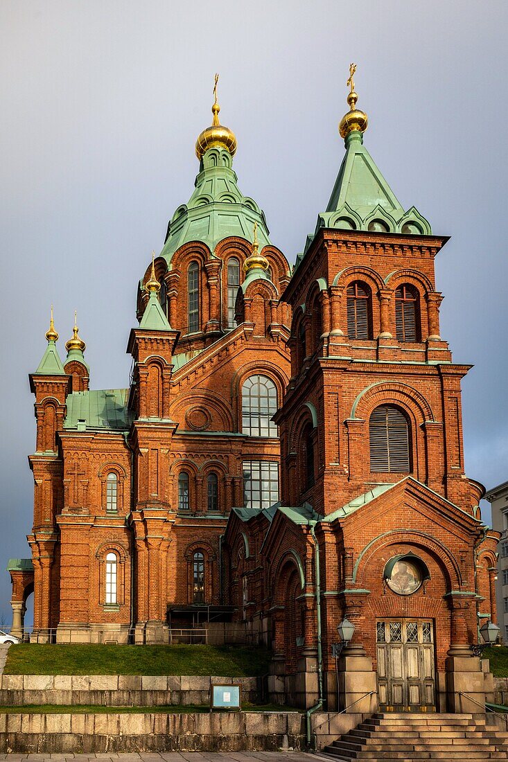 the bell towers of the uspenski cathedral, the center of the finnish eastern orthodox church, helsinki, finland, europe