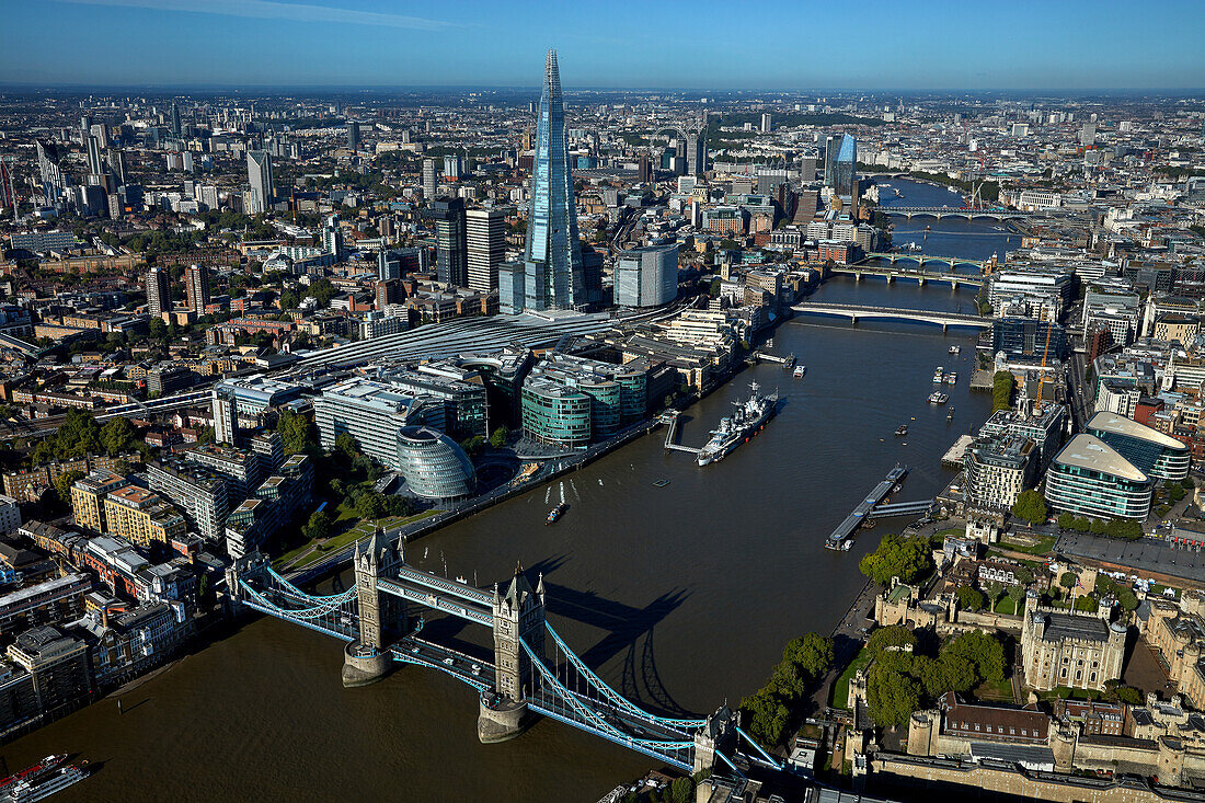 UK, London, Aerial view of cityscape and River Thames