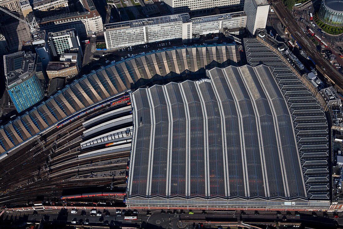 UK, London, Aerial view of Waterloo station