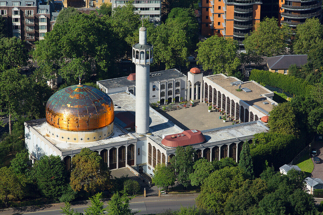 UK, London, Aerial view of London Central Mosque in Regents Park