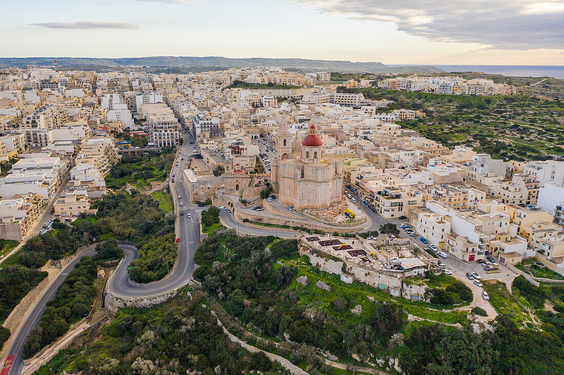 Malta, Mellieha, Aerial view of town