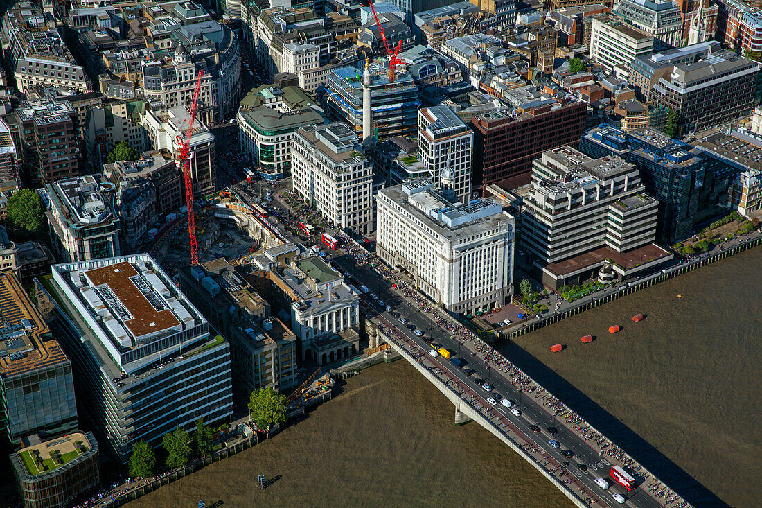 UK, London, Aerial view of Blackfriars Bridge crossing River Thames