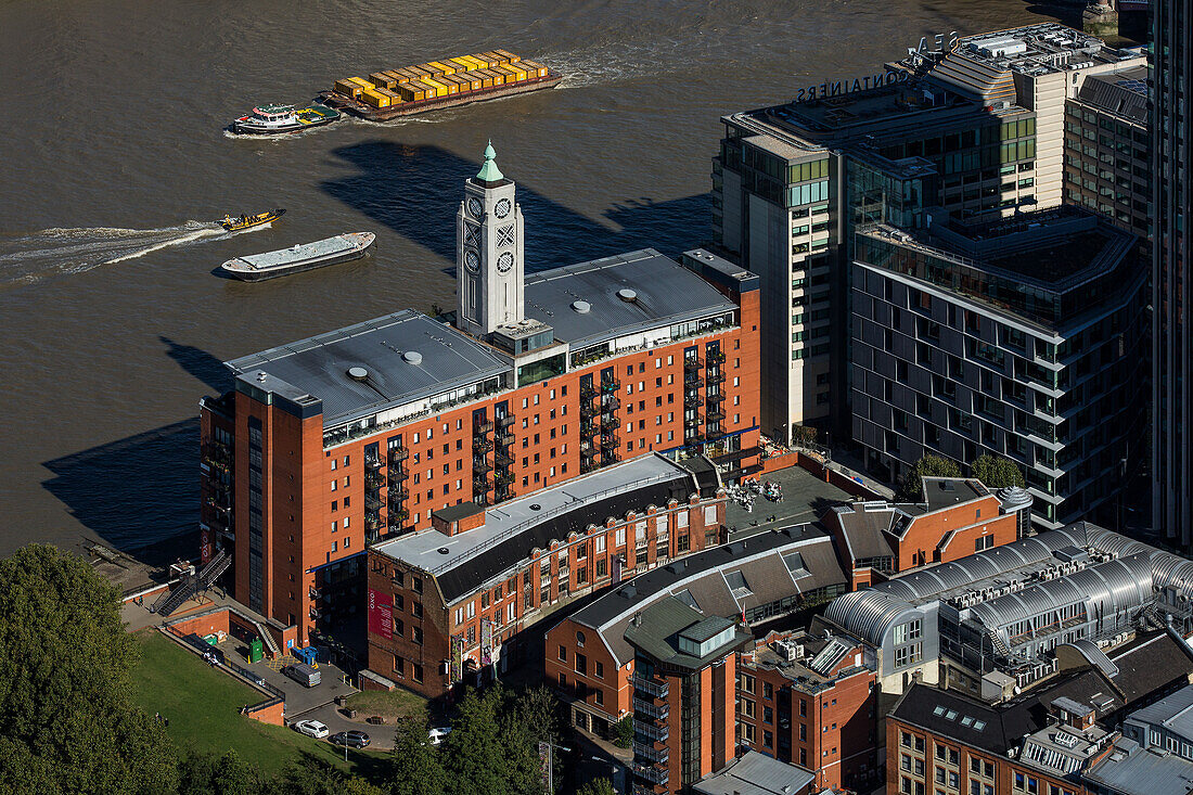 UK, London, Aerial view of OXO Tower building and River Thames